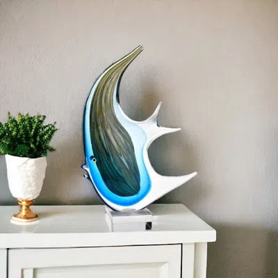 Hivvago 17" Blue Murano Glass Fish Figurine Tabletop Sculpture