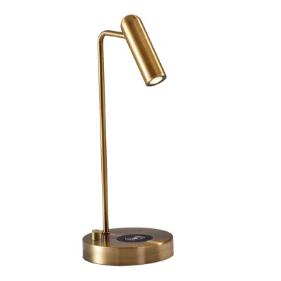 Hivvago 17" Brass Metal Led Desk Lamp With Usb And Wireless Charging In Gold