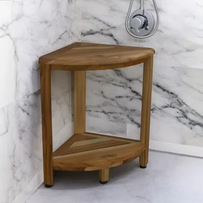 Hivvago 17" Brown Teak Corner Shower Bench With Shelf