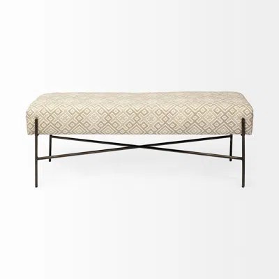 Hivvago 17" Cream And Black Upholstered Cotton Blend Geometric Bench In Neutral