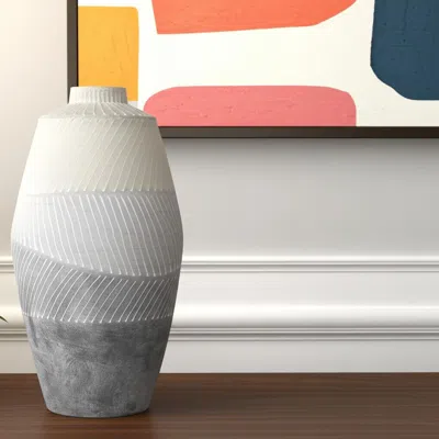 Hivvago 17" Cream And Gray Geometric Ceramic Table Vase