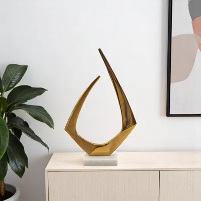 Hivvago 17" Gold And White Aluminum And Marble Abstract Tabletop Sculpture