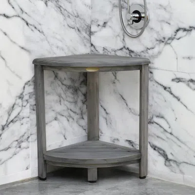 Hivvago 17" Gray Teak Corner Shower Bench With Shelf