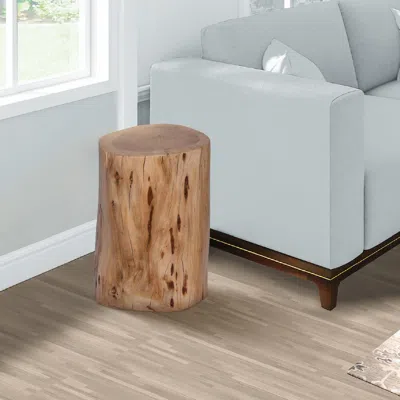 Hivvago 17 Inch Accent Stump Stool End Table, Live Edge Acacia Wood Log With Grain And Knot Details, Natural In Brown