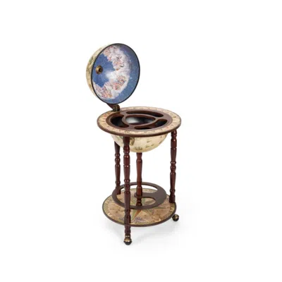 Hivvago 17 Inch Italian Style Design Wooden Globe Liquor Bottle Wine Rack With Wheels In Brown