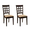 Hivvago 17 Inch Side Dining Chair, Set Of 2, Lattice Back Brown Wood, Tan Fabric