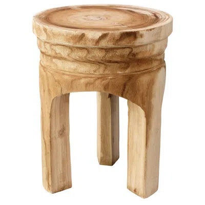 Hivvago 17 Inch Stool Accent Table, Paulownia Wood, Three Leg Base, Natural Brown