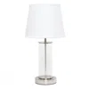 Hivvago 17" Nickel And Clear Glass And Metal Table Lamp With White Drum Shade In White