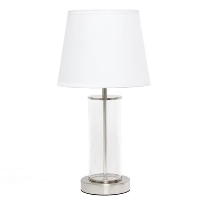 Hivvago 17" Nickel And Clear Glass And Metal Table Lamp With White Drum Shade