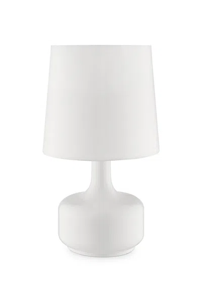 Hivvago 17" White Metal Bedside Table Lamp With Off-white Shade