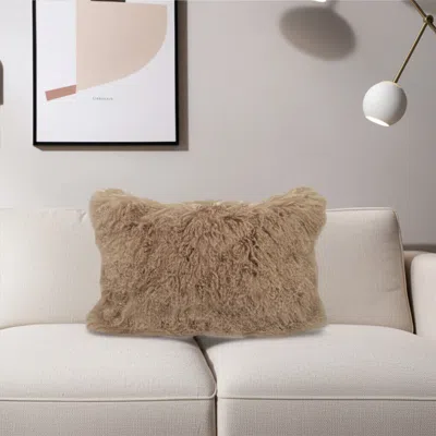 Hivvago 17" X 27" Beige Microsuede Down Lumbar Throw Pillow