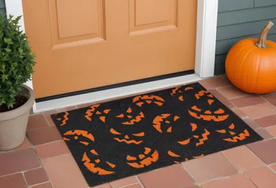 Hivvago 17" X 29" Black And Orange Coir Jackolantern Outdoor Halloween Door Mat In Green