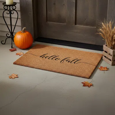 Hivvago 17" X 29" Brown And Natural Fall Hello Fall Outdoor Coir Door Mat