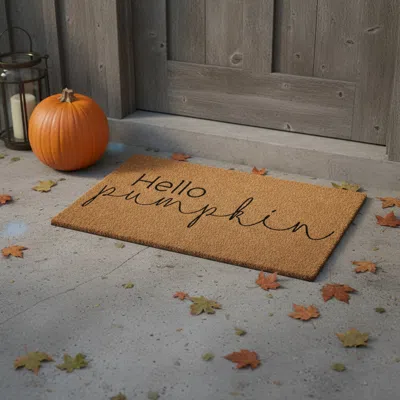 Hivvago 17" X 29" Brown And Natural Fall Hello Pumpkin Outdoor Coir Door Mat