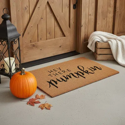 Hivvago 17" X 29" Brown And Natural Fall Hey There Pumpkin Outdoor Coir Door Mat