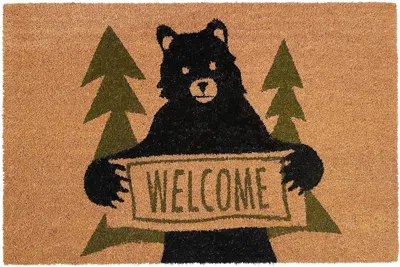 Hivvago 17" X 29" Natural And Black Coir Bear Outdoor Door Mat In Brown