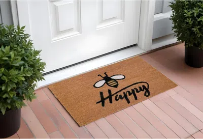 Hivvago 17" X 29" Natural And Black Coir Bumblee Bee Happy Outdoor Door Mat In Brown