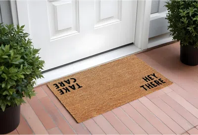 Hivvago 17" X 29" Natural And Black Coir Hey There Outdoor Door Mat In Brown