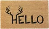 Hivvago 17" X 29" Natural And Black Hello With Antlers Coir Outdoor Door Mat In Brown