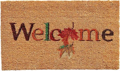 Hivvago 17" X 29" Natural And Orange Fall Leaves Welcome Coir Outdoor Door Mat In Brown