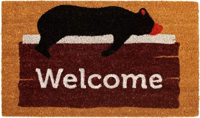 Hivvago 17" X 29" Natural Black And Brown Bear Welcome Outdoor Coir Door Mat In Multi