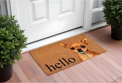 Hivvago 17" X 29" Natural Black And Brown Coir Chihuahua Hello Outdoor Door Mat