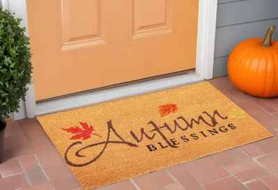 Hivvago 17" X 29" Natural Black And Orange Coir Autumn Blessings Outdoor Fall Door Mat In Brown