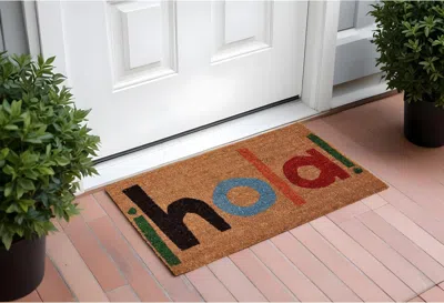 Hivvago 17" X 29" Natural Blue And Black Coir Hola Outdoor Door Mat In Brown