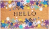 Hivvago 17" X 29" Natural Blue And Purple Floral Hello Outdoor Coir Door Mat In Multi