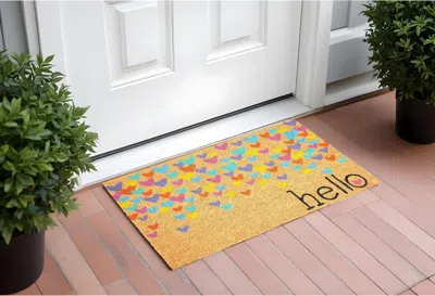 Hivvago 17" X 29" Natural Blue And Yellow Coir Heart Outdoor Valentine's Day Door Mat