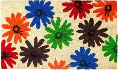 Hivvago 17" X 29" Natural Blue Green And Orange Floral Outdoor Coir Door Mat In Multi