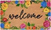 Hivvago 17" X 29" Natural Blue Pink And Yellow Floral Welcome Outdoor Coir Door Mat In Brown