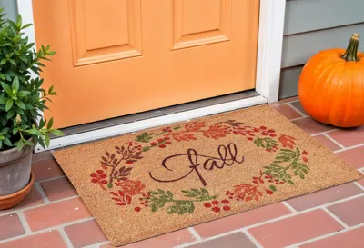 Hivvago 17" X 29" Natural Green And Orange Fall Leaves Coir Outdoor Door Mat In Brown