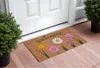 Hivvago 17" X 29" Natural Pink And Green Coir Floral Welcome Outdoor Door Mat In Brown