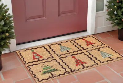 Hivvago 17" X 29" Natural Red And Black Coir Christmas Trees Outdoor Christmas Door Mat In Multi