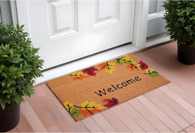 Hivvago 17" X 29" Natural Red And Yellow Coir Leaves Welcome Outdoor Fall Door Mat In Brown