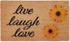 Hivvago 17" X 29" Natural Yellow And Black Floral Live Love Laugh Outdoor Coir Door Mat In Brown