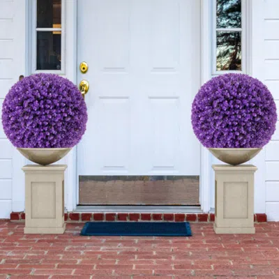 Hivvago 17.5 Inch 2 Pack Faux Eucalyptus Decorative Balls With 7 Layers Leaves-purple