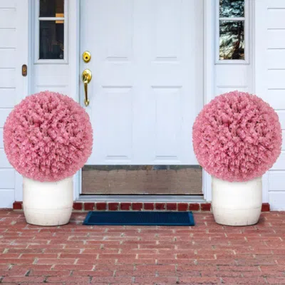 Hivvago 17.5 Inch Faux Purple Eucalyptus Decorative Balls With 7 Layers Leaves For Backyard Porch Garden And In Pink