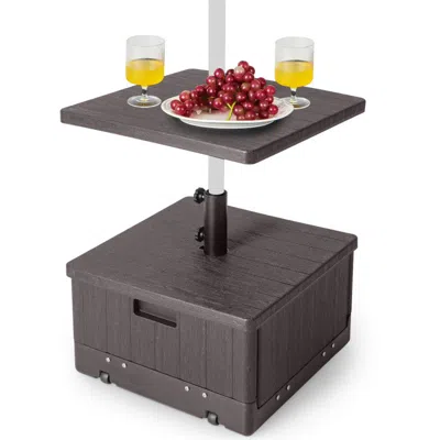 Hivvago 175 Lbs Outdoor Fillable Umbrella Base With Table Tray In Brown