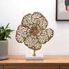 Hivvago 18" Antiqued Gold And White Aluminum And Marble Flowers Abstract Tabletop Sculpture In Brown