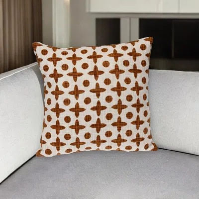 Hivvago 18" Beige And Brown Geometric Cotton Throw Pillow