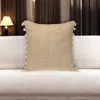 Hivvago 18" Beige And White Weave Cotton Throw Pillow With Pom Poms In Neutral