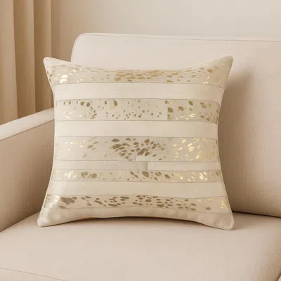 Hivvago 18" Beige Cowhide Throw Pillow In Gold