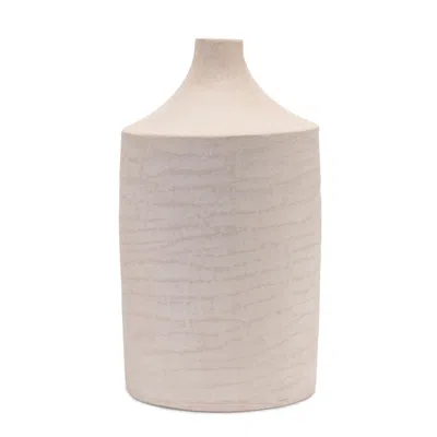 Hivvago 18" Beige Round Resin Floor Vase In Neutral