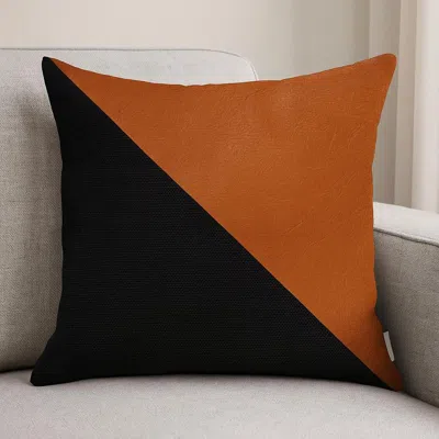 Hivvago 18" Black And Brown Faux Leather And Fabric Throw Pillow In Multi