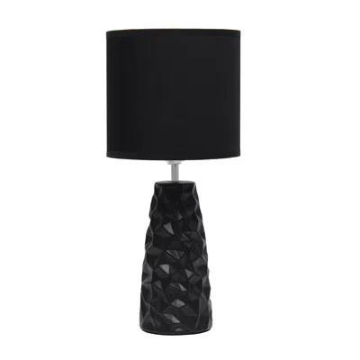 Hivvago 18" Black And Silver Ceramic Geometric Table Lamp With Black Drum Shade