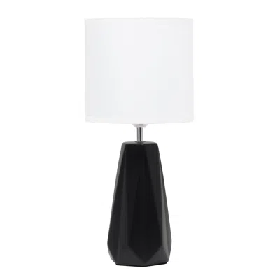 Hivvago 18" Black And Silver Ceramic Geometric Table Lamp With White Drum Shade
