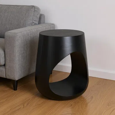 Hivvago 18" Black Solid Wood Round Mod Geo End Table