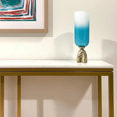 Hivvago 18" Blue And Gold Round Glass Table Vase